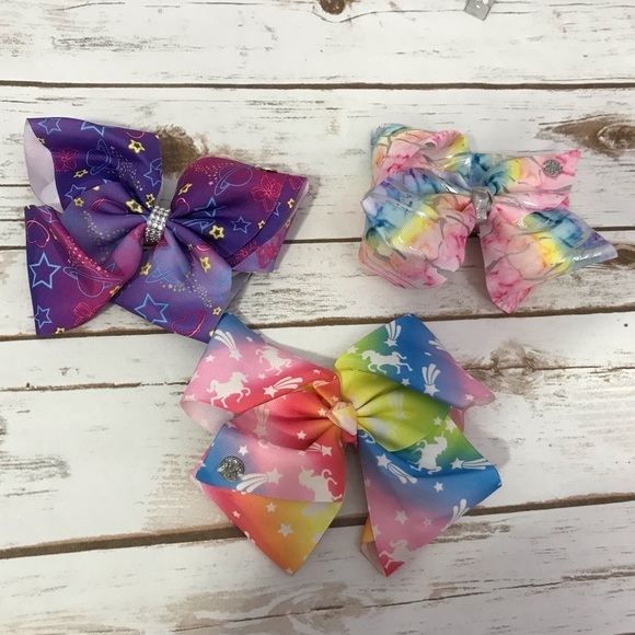 Large Hair Bows Clips JoJo Siwa Set of 3 Unicorn, Celestial, pastel tie dye - Picture 2 of 8